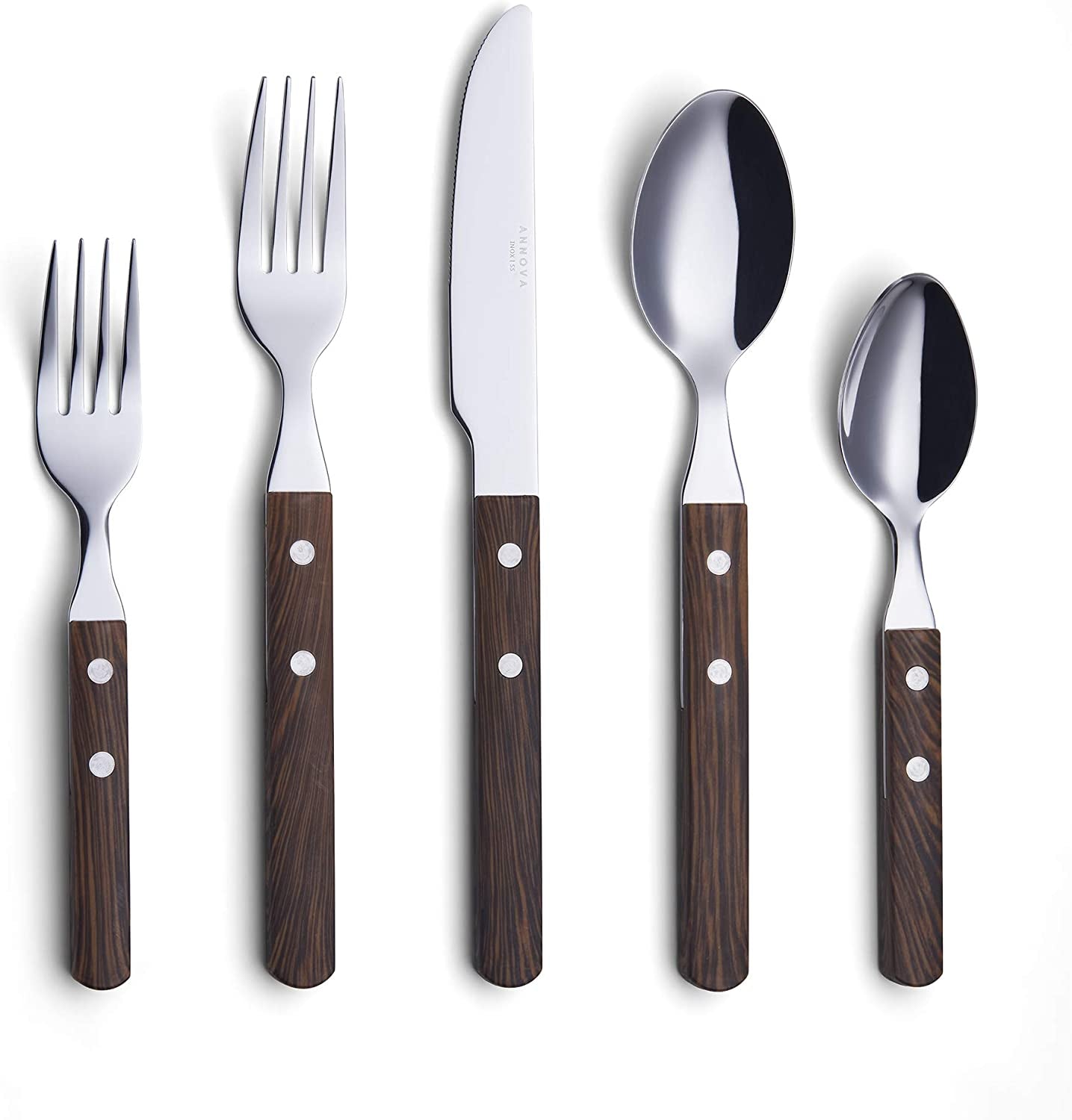 20-Piece Stainless Steel Silverware Set with Colorful Riveted Handles in Retro Morandi Design