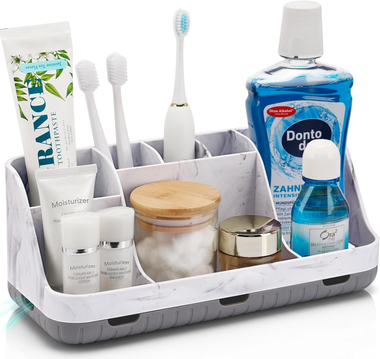 Detachable 7-Slot Marble Bathroom Organizer for Electric Toothbrushes and Toothpaste 