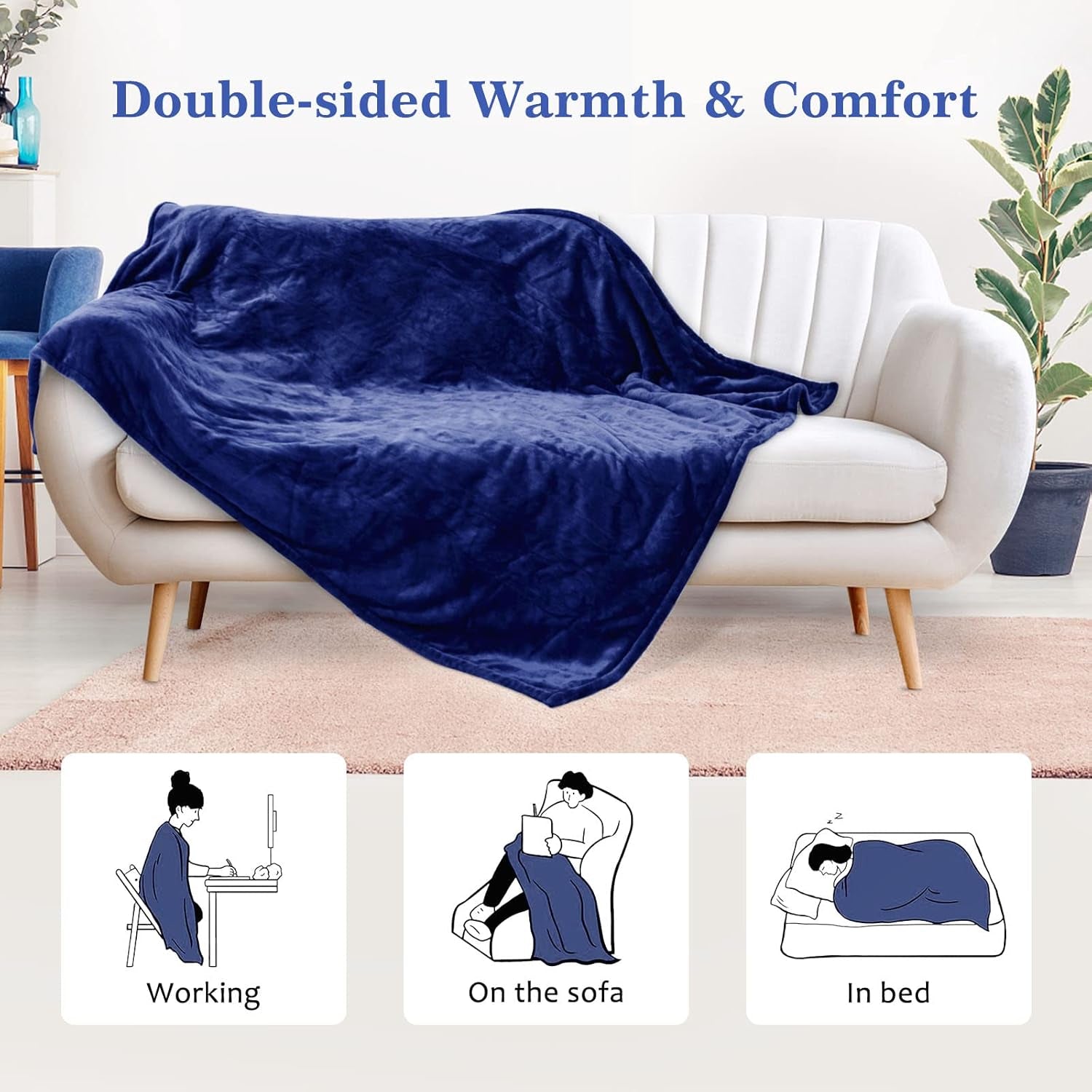 Reversible Electric Heated Blanket - Flannel/Sherpa, Fast Heating with 3 Temperature Settings, 4-Hour Auto Shut-Off, ETL Certified, Machine Washable, 50" x 60
