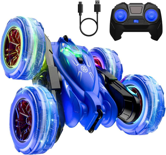 Rechargeable Remote Control Stunt Car with Colorful Lights, 360° Double-Sided Flips, 2.4GHz 4WD All-Terrain RC Aged 3+