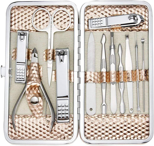 Professional Manicure and Grooming Set with Travel Case in Rose Gold