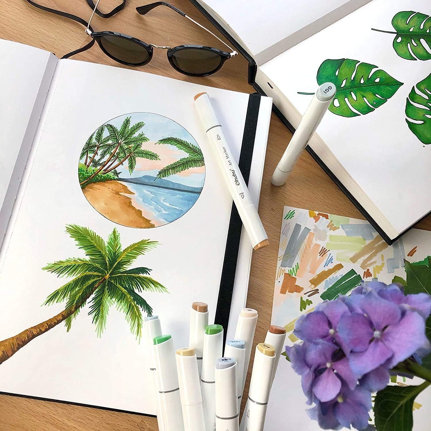 Professional Sketchbook Marker Pads, 6.9" x 6.5" Mini Size, 120LB/200GSM Heavyweight Smooth Drawing 30 Sheets/60 Pgs, Hardcover