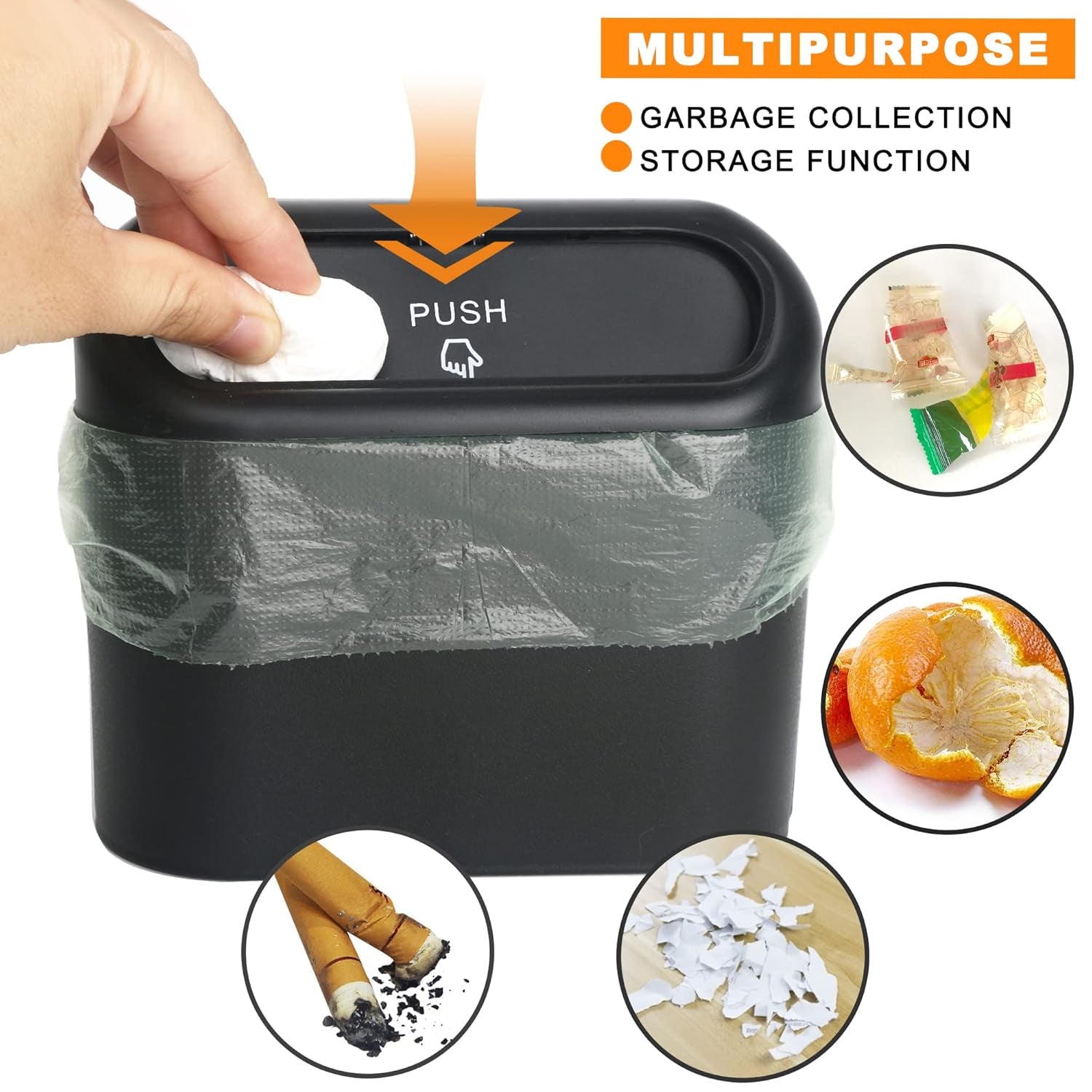 Leakproof Car Trash Can with Lid - Compact Garbage Bin for Vehicle, Office, Kitchen, Home, 40 Trash Bags Included