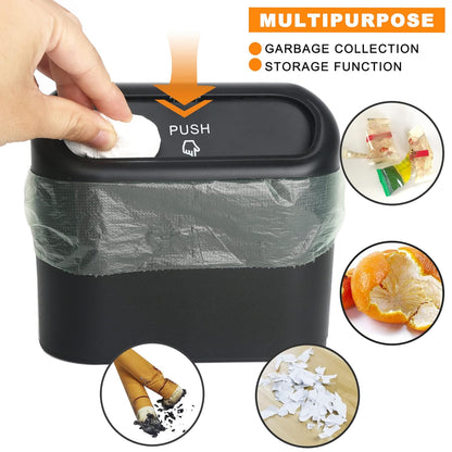 Leakproof Car Trash Can with Lid - Compact Garbage Bin for Vehicle, Office, Kitchen, Home, 40 Trash Bags Included
