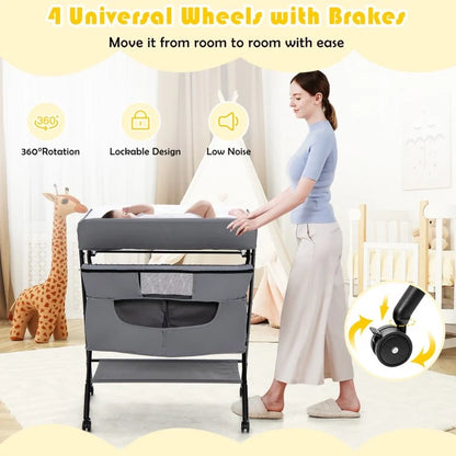 Portable Adjustable Height Nursery Organizer for Newborns with Wheels
