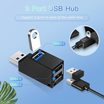3-Port High-Speed USB Hub - Plug and Play Bus-Powered Splitter (Black)