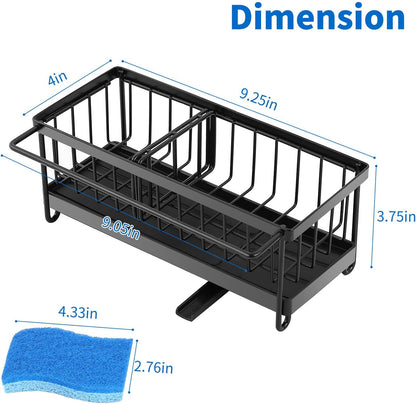 Kitchen Sink Organizer Sponge Holder with Dishrag and Dishcloth Rack, Rustproof 304 Stainless Steel with Auto Draining Tray