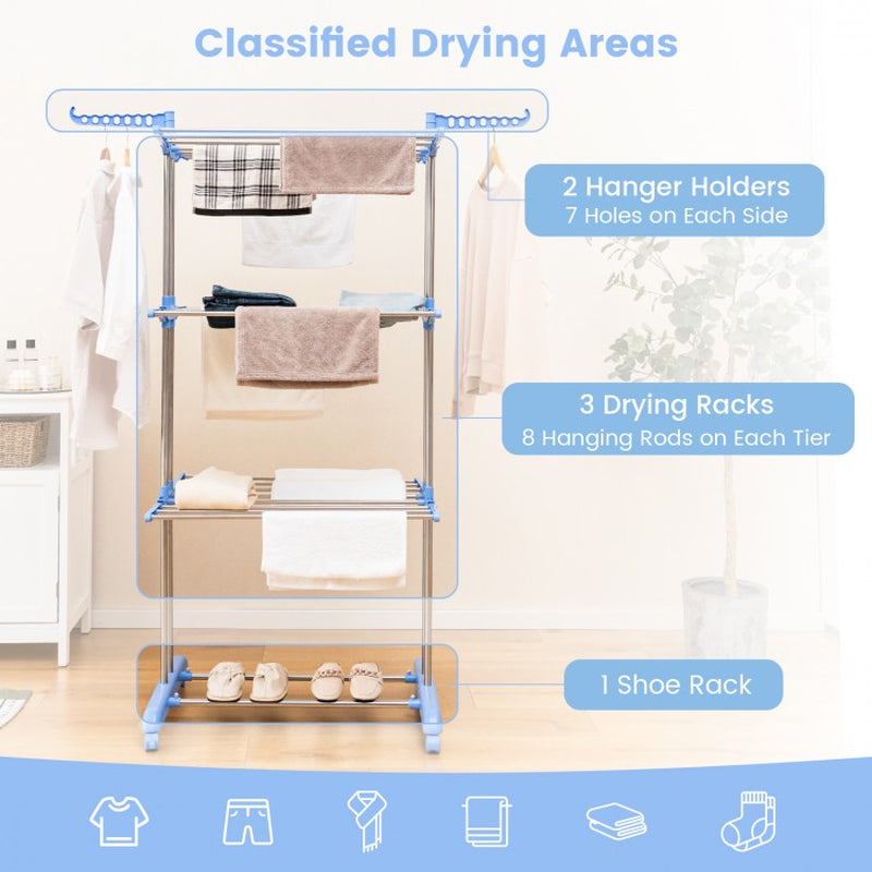 4-Tier Collapsible Clothes Drying Rack with Adjustable Side Wings