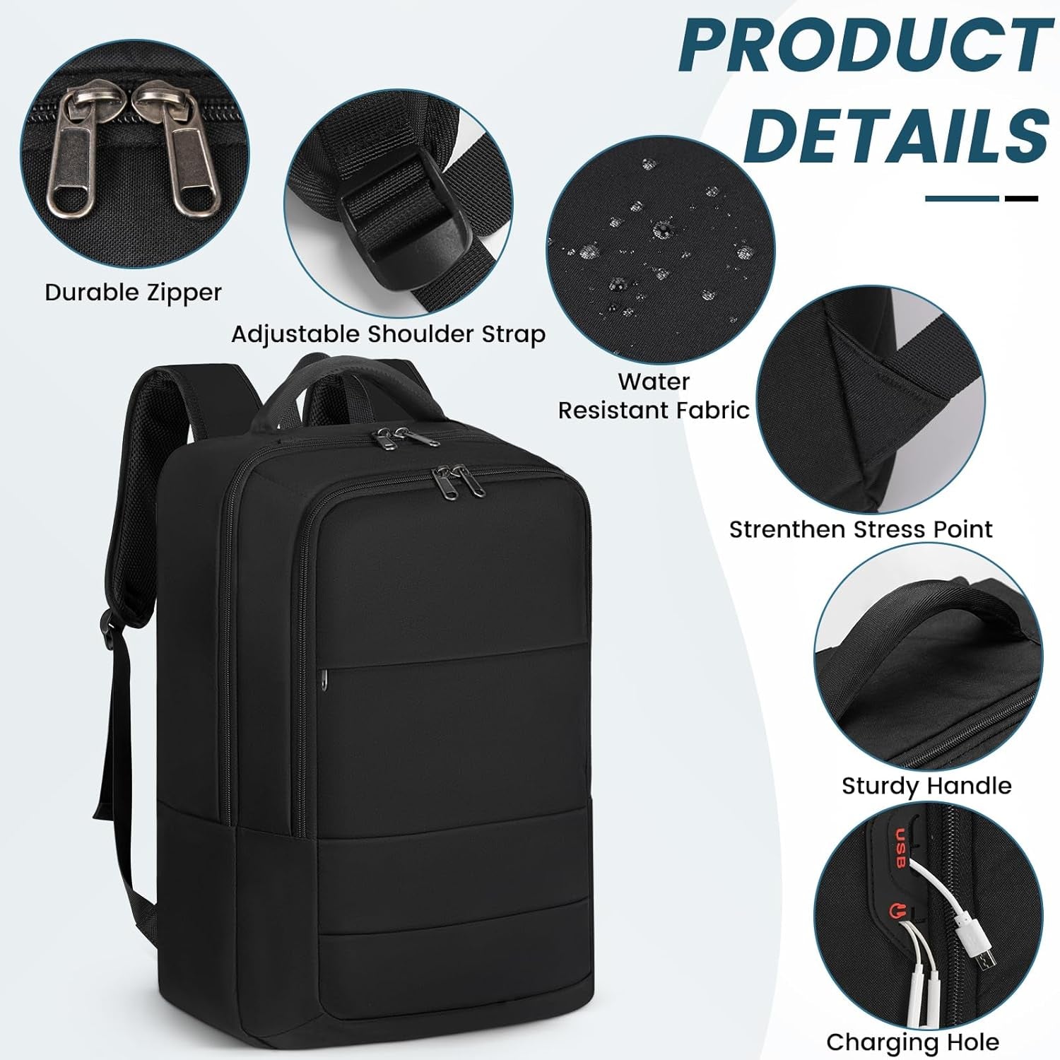 Laptop Backpack 15.6 Inch Backpack - Business Work Backpacks Water Resistant Backpack with Charging Hole Computer Backpack, Black