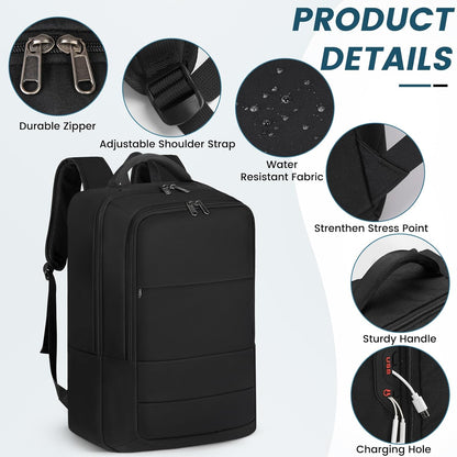 Laptop Backpack 15.6 Inch Backpack - Business Work Backpacks Water Resistant Backpack with Charging Hole Computer Backpack, Black