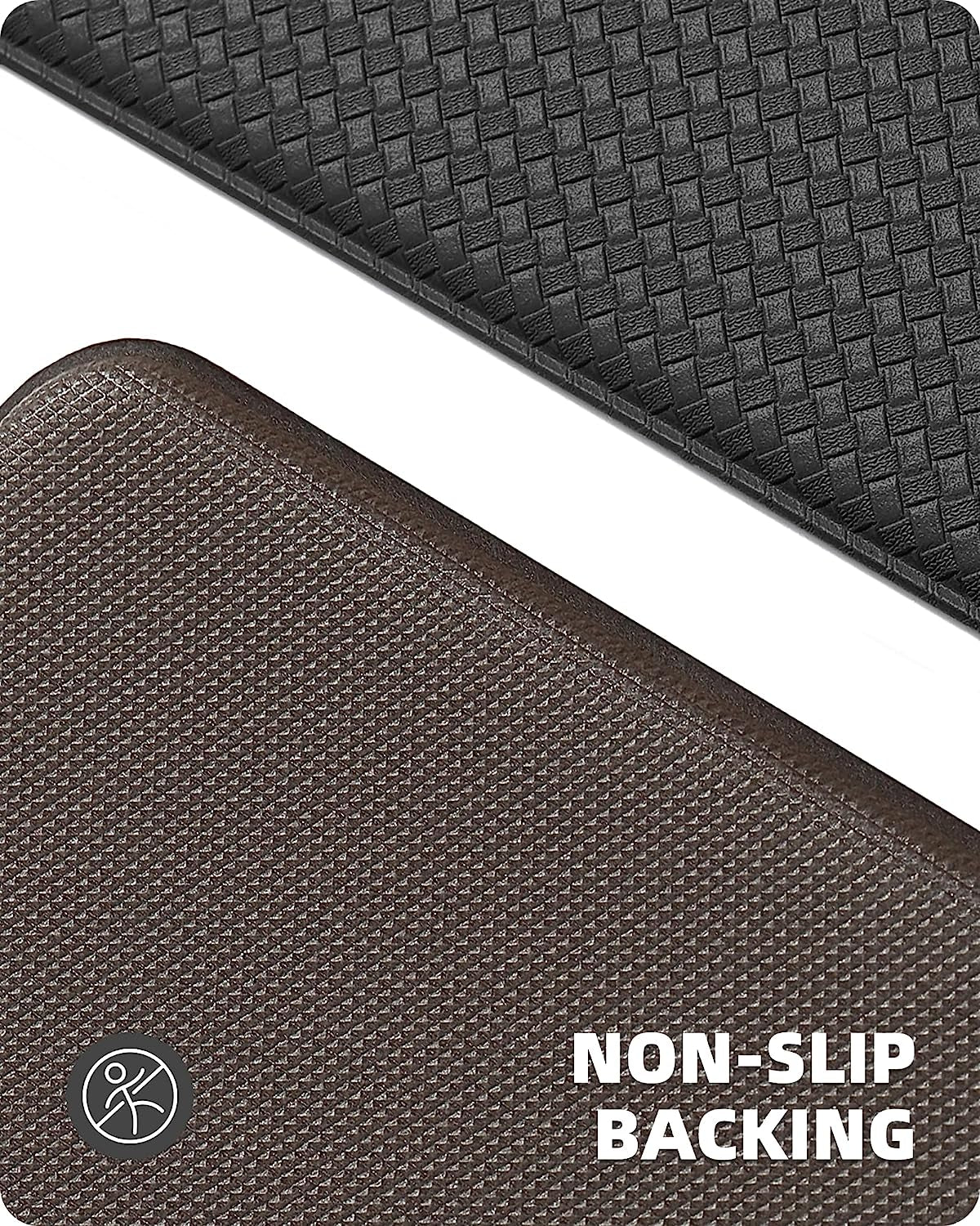 Waterproof Cushioned Anti-Fatigue Kitchen Mat, Non-Slip Rubber Runner, 44x150 cm (17"x59") - Black
