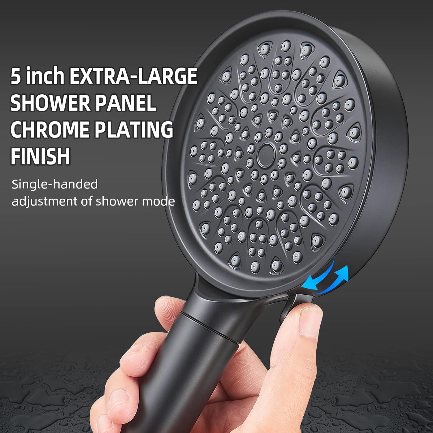 High-Pressure Handheld Shower Head with Filter, 6 Spray Modes, 60" Hose, Bracket, and Water Softener Beads for Chlorine Removal, Black