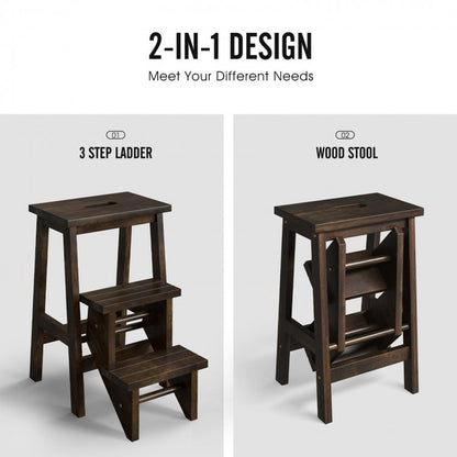 Multi-Functional Rubber Wood Step Stool with Ergonomic Handle