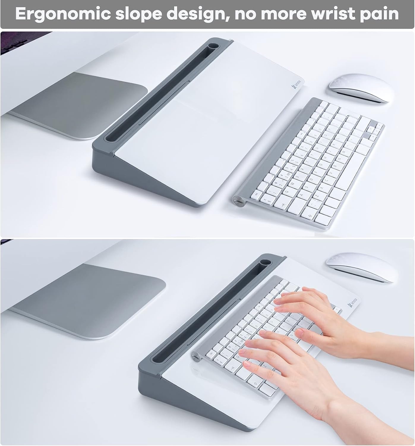 Dry Erase Glass Desk Whiteboard with Storage Caddy - Desktop Memo Notepad for Home Office and School (Gray)