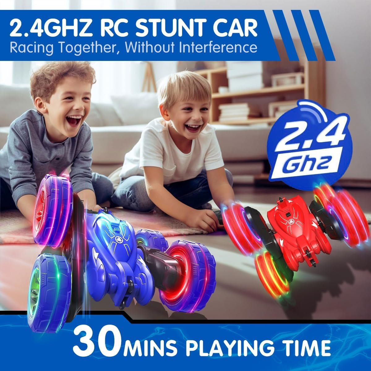 Rechargeable Remote Control Stunt Car with Colorful Lights, 360° Double-Sided Flips, 2.4GHz 4WD All-Terrain RC Aged 3+