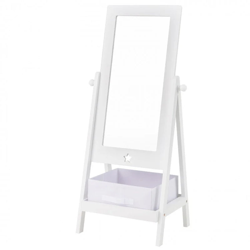 360-Degree Rotatable Full-Length Mirror for Kids with Integrated Storage Bin