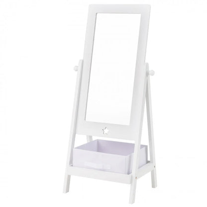 360-Degree Rotatable Full-Length Mirror for Kids with Integrated Storage Bin
