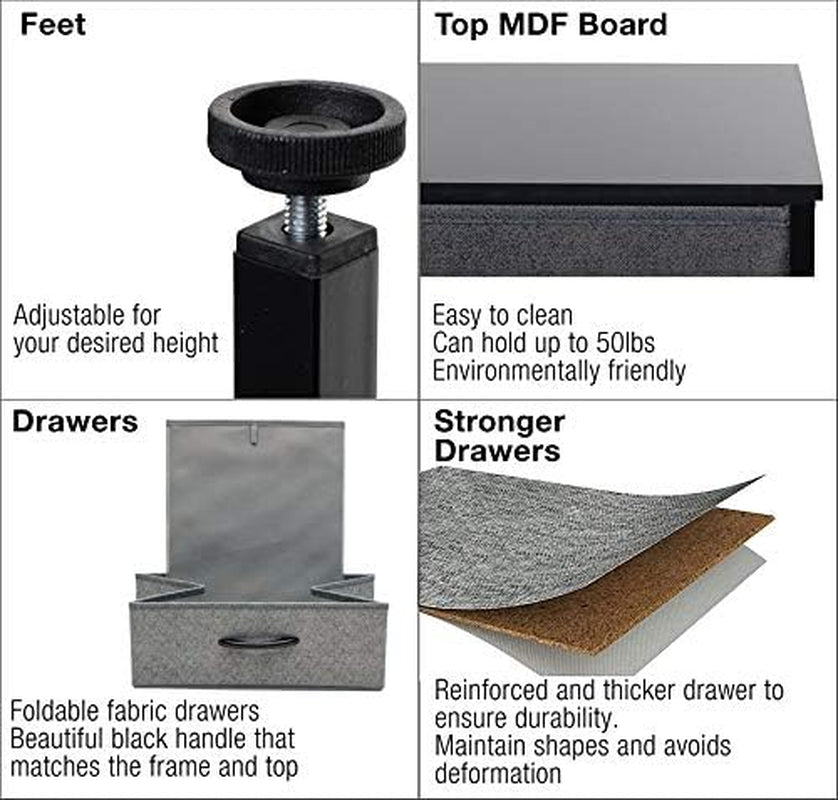 Night Stands for Bedrooms - Bedside Table with Shelf, End Table, Side Table - Modern 2 Drawer Storage Unit and 2 Drawer Dresser with Fabric Drawers - Perfect for Bedroom, Office, Closet, Dorm - Black
