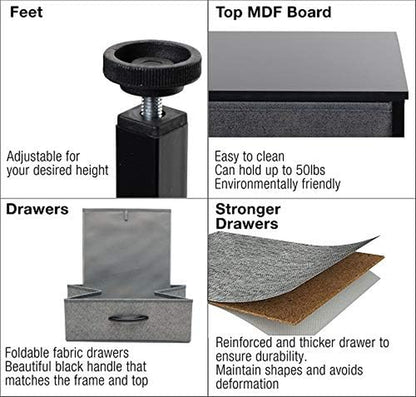 Night Stands for Bedrooms - Bedside Table with Shelf, End Table, Side Table - Modern 2 Drawer Storage Unit and 2 Drawer Dresser with Fabric Drawers - Perfect for Bedroom, Office, Closet, Dorm - Black