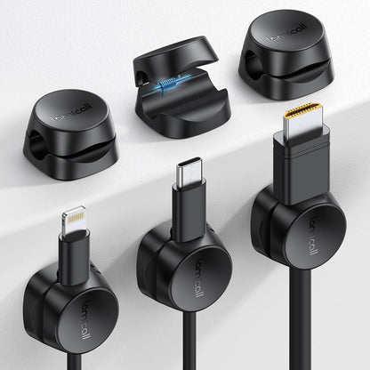 Spring Cable Clips Holder, 6-Pack with 1S Lock - Cord Organizer and Management Solution for Desk, Nightstand, Car, and Office with Strong Adhesive