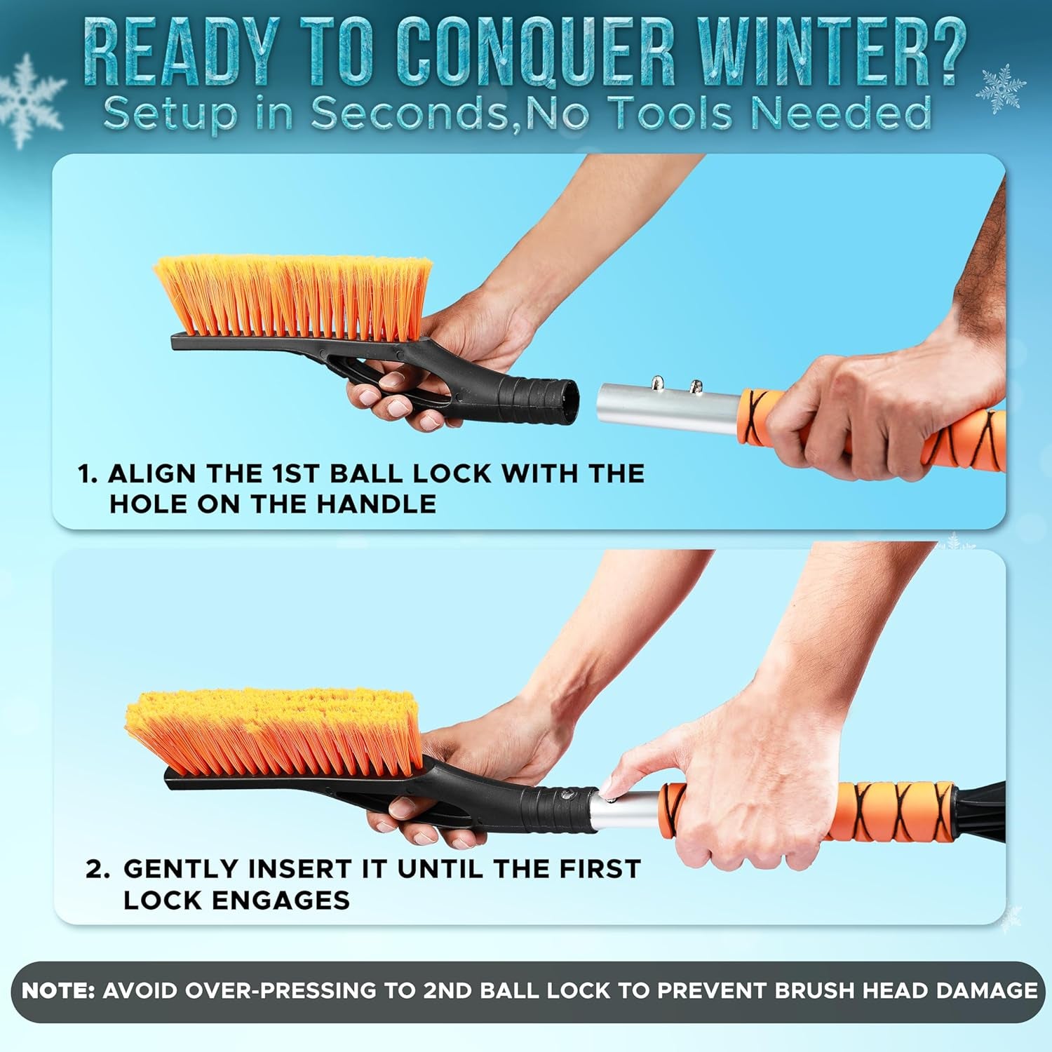 27-Inch Aluminum Snow Brush - Ice Scraper, Automotive Windshields, Windows | Ergonomic Foam Grip Winter Accessory 