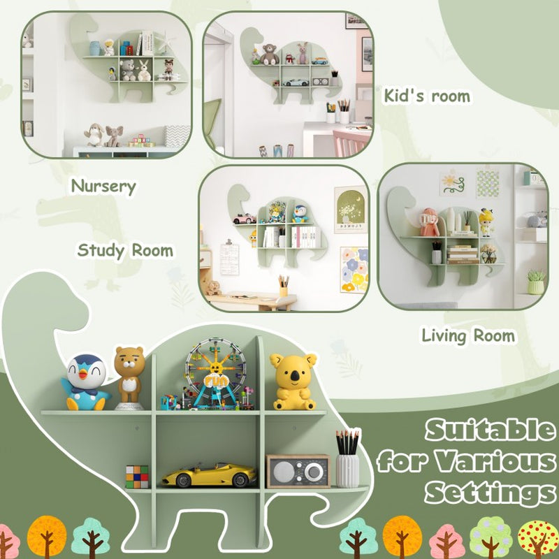 2-Tier Floating Bookshelf Featuring Dinosaur Design for Children