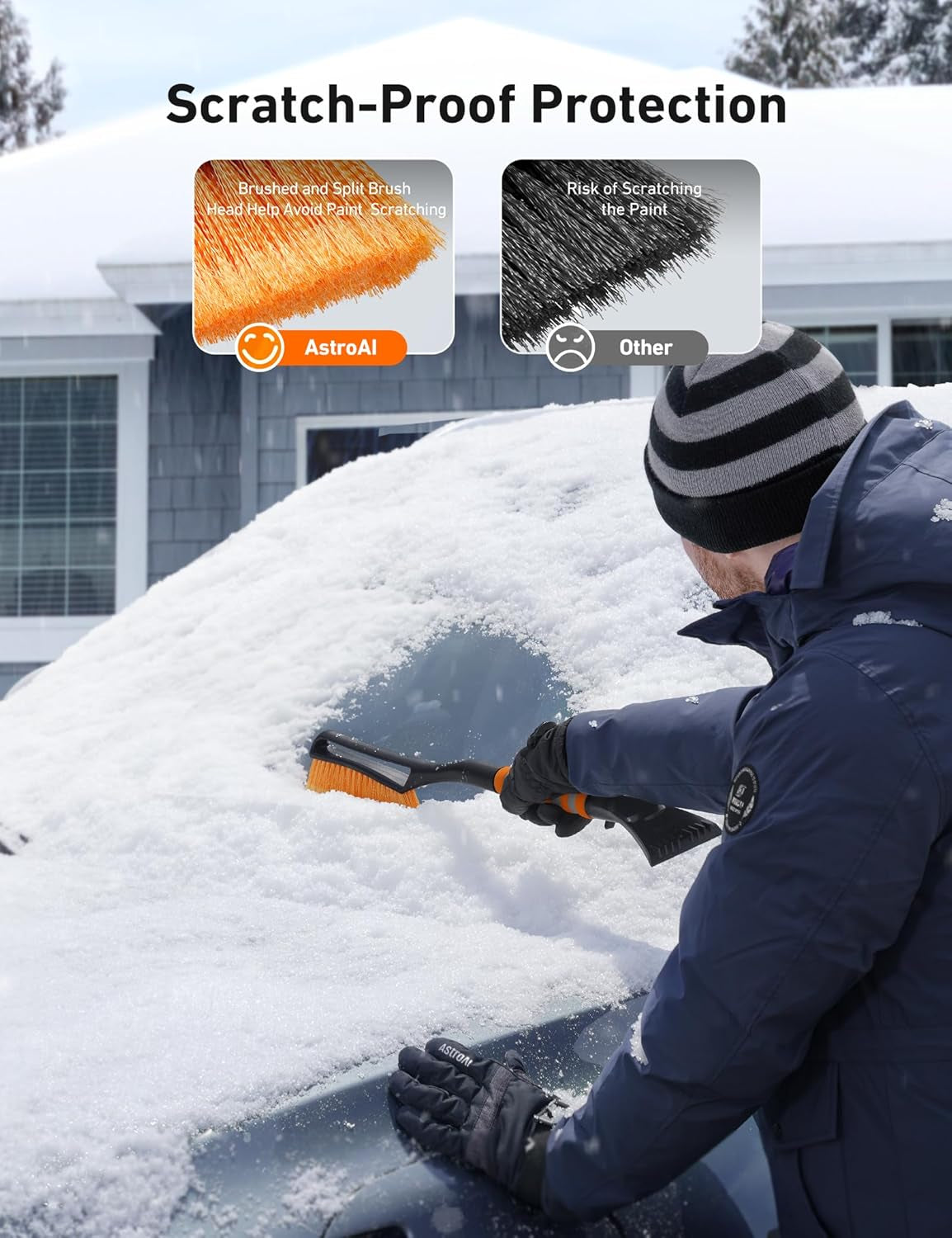 27-Inch Durable Snow Brush - Detachable Ice Scraper, Ergonomic Foam Grip for Vehicles - ABS and PVC Construction