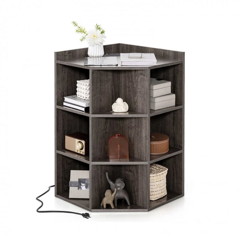3-Tier Corner Cabinet with Integrated Charging Station for Bedroom Use