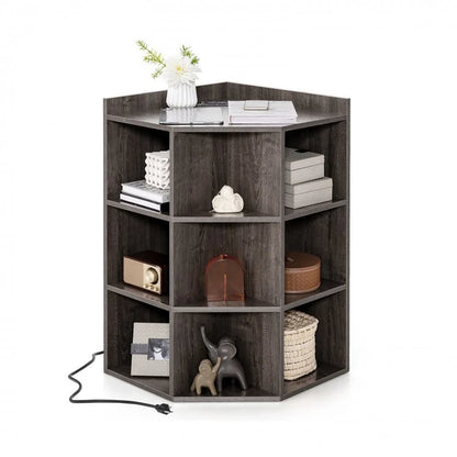 3-Tier Corner Cabinet with Integrated Charging Station for Bedroom Use