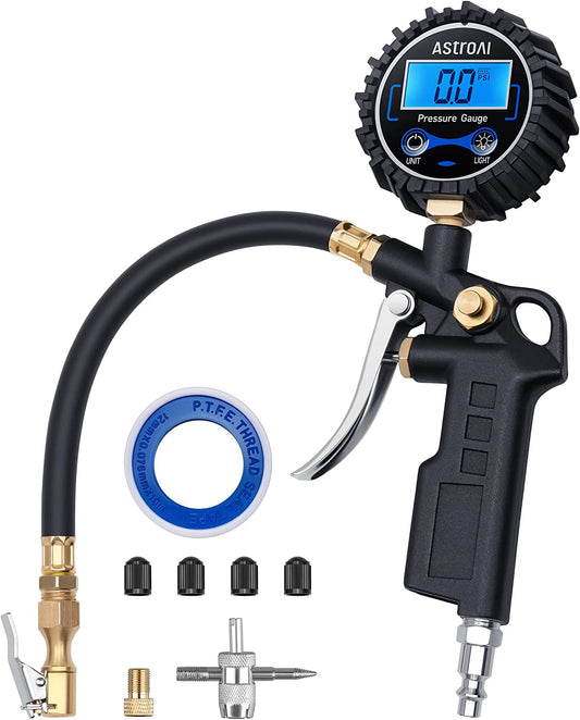 Digital Tire Pressure Gauge | Inflator, 250 PSI Air Chuck - Compressor Accessories Heavy Duty - Quick Connect Coupler, 0.1 Display Resolution