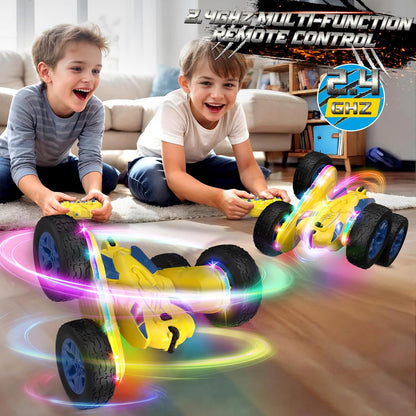 Remote Control Stunt Car-LED Light Strips, Headlights, 2.4GHz All-Terrain Double-Sided 360° Rotating RC Vehicle Ages 8+
