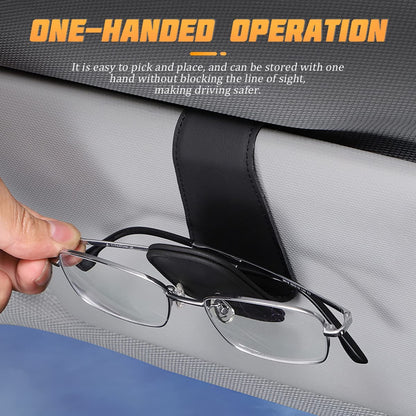 Car Sun Visor Sunglasses Holder, Leather Eyeglasses Hanger with Magnetic Clip - Universal Auto Interior Accessory 