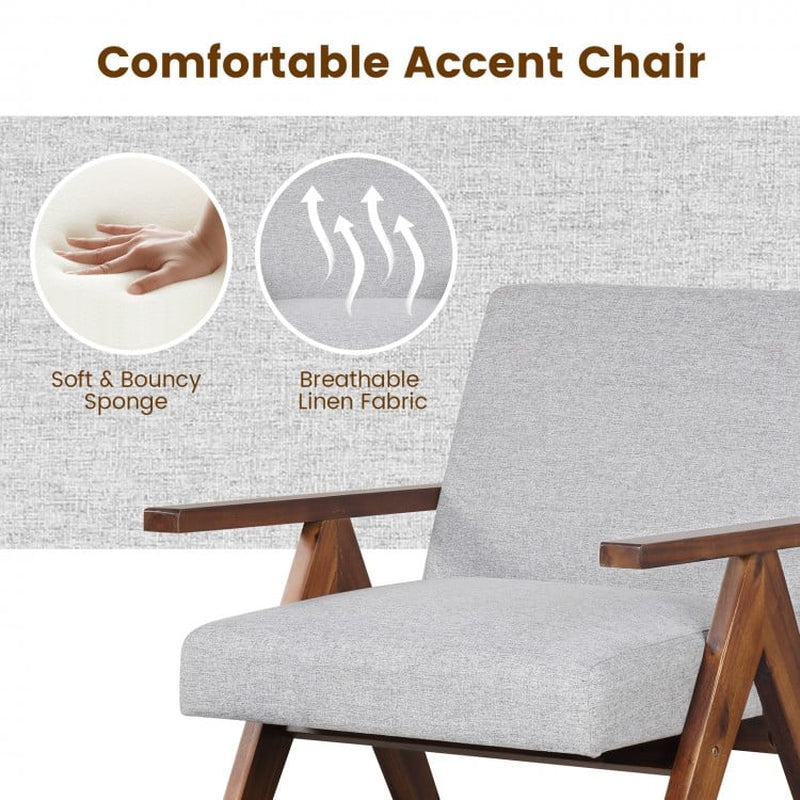 Contemporary Linen Fabric Accent Chair with Durable Solid Acacia Wood Frame