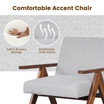 Contemporary Linen Fabric Accent Chair with Durable Solid Acacia Wood Frame