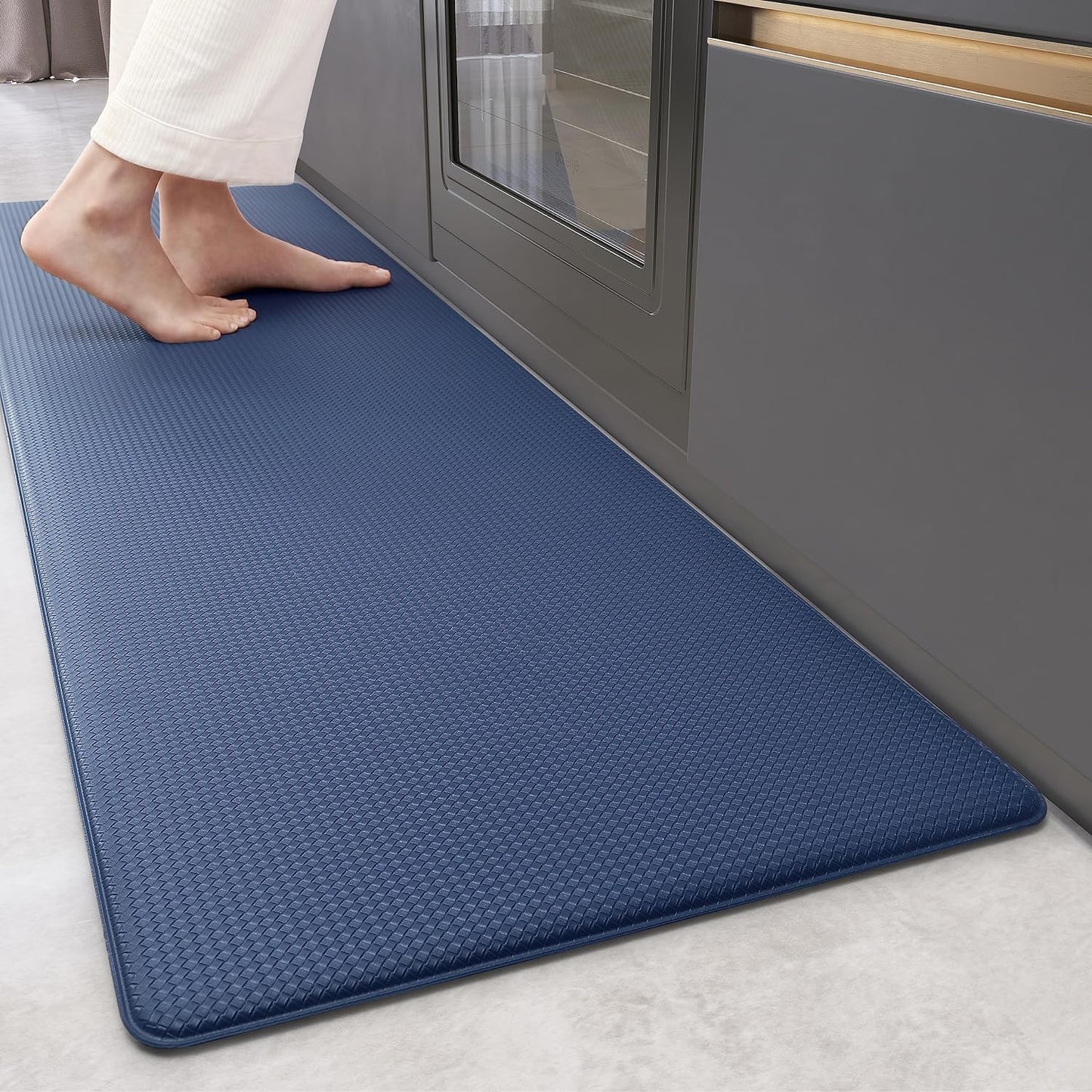 Waterproof Cushioned Anti-Fatigue Kitchen Mat, Non-Slip Rubber Runner, 44x150 cm (17"x59") - Black