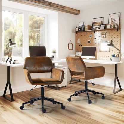 Ergonomic Swivel Desk Chair with Armrests - Adjustable Height Upholstered Task Chair for Home Office and Vanity, Brown Suede