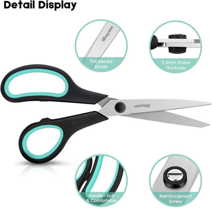 3-Pack of 8-Inch Heavy-Duty Scissors with Ultra-Sharp Blades and Ergonomic Comfort Grip Handles for Office, Home, School, Sewing, and Crafting