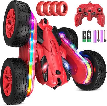Remote Control Stunt Car-LED Light Strips, Headlights, 2.4GHz All-Terrain Double-Sided 360° Rotating RC Vehicle Ages 8+