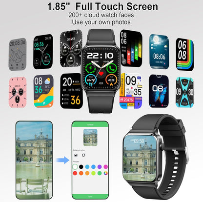 Bluetooth Smartwatch, 1.85" HD Touchscreen, 100+ Sports Modes, Heart Rate, SpO2, and Sleep Monitoring, IP68 Waterproof