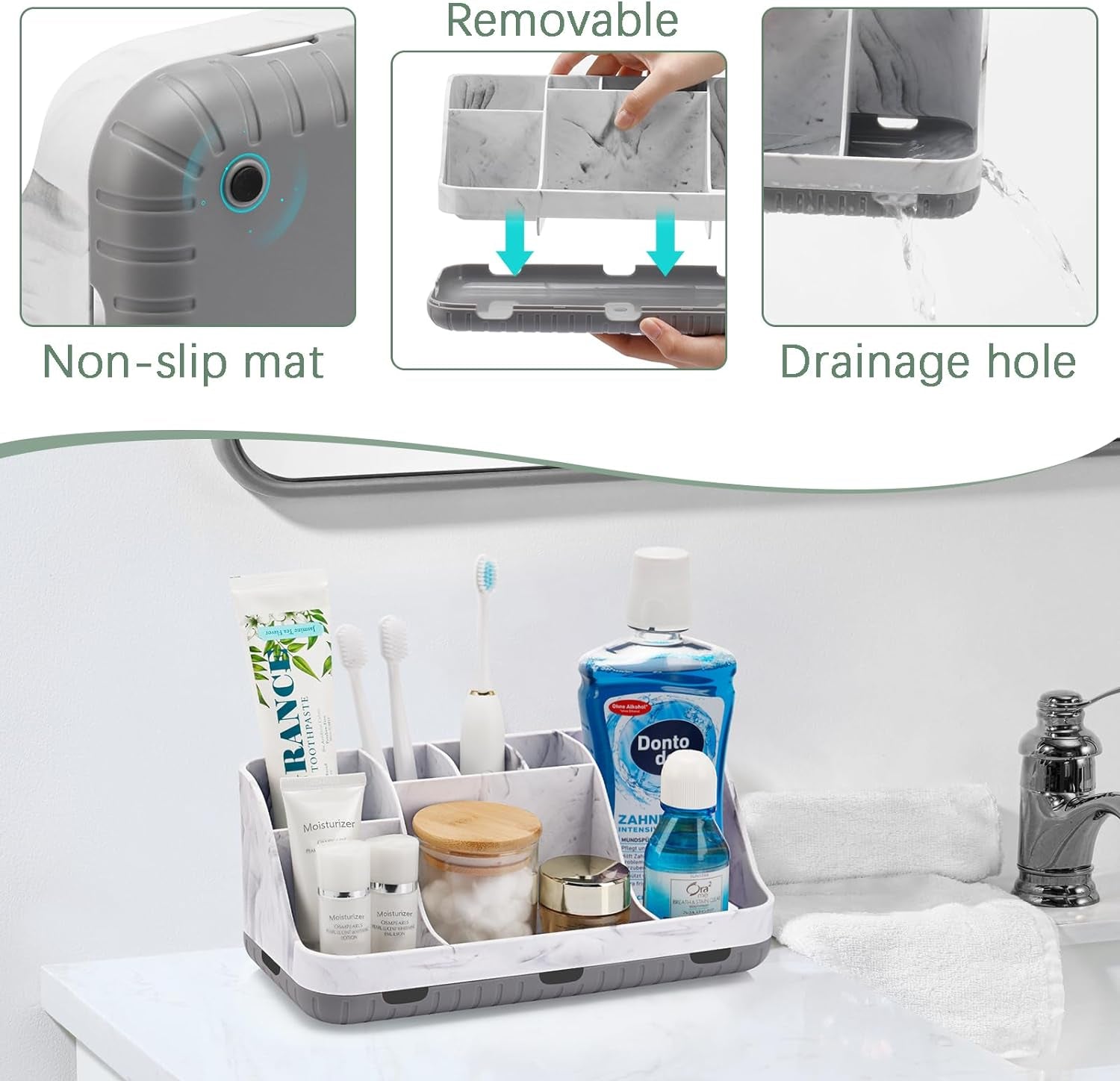 Detachable 7-Slot Marble Bathroom Organizer for Electric Toothbrushes and Toothpaste 