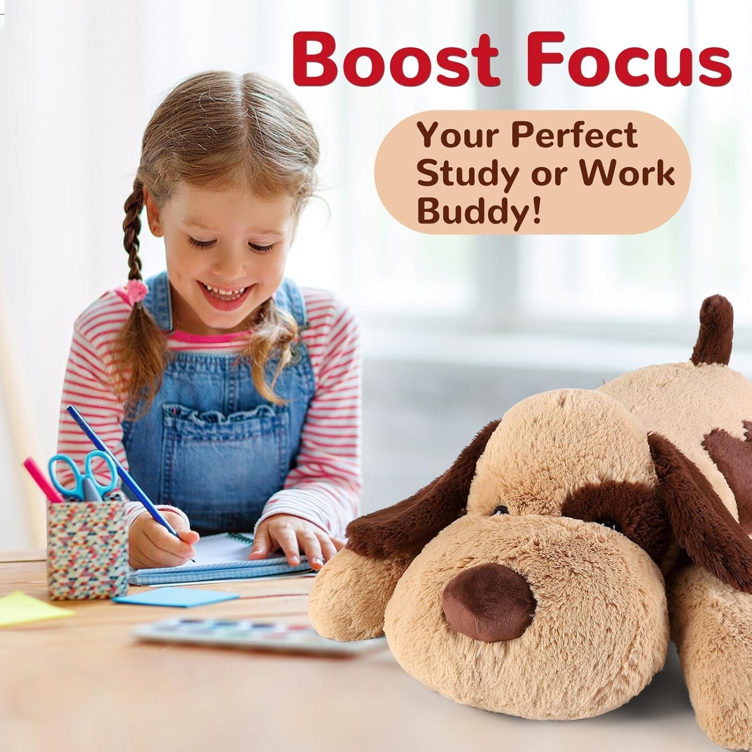 Brown Dog Weighted Plush Toy - 32 Inch, 6.0 Pounds - Large Stuffed Animal Pillow
