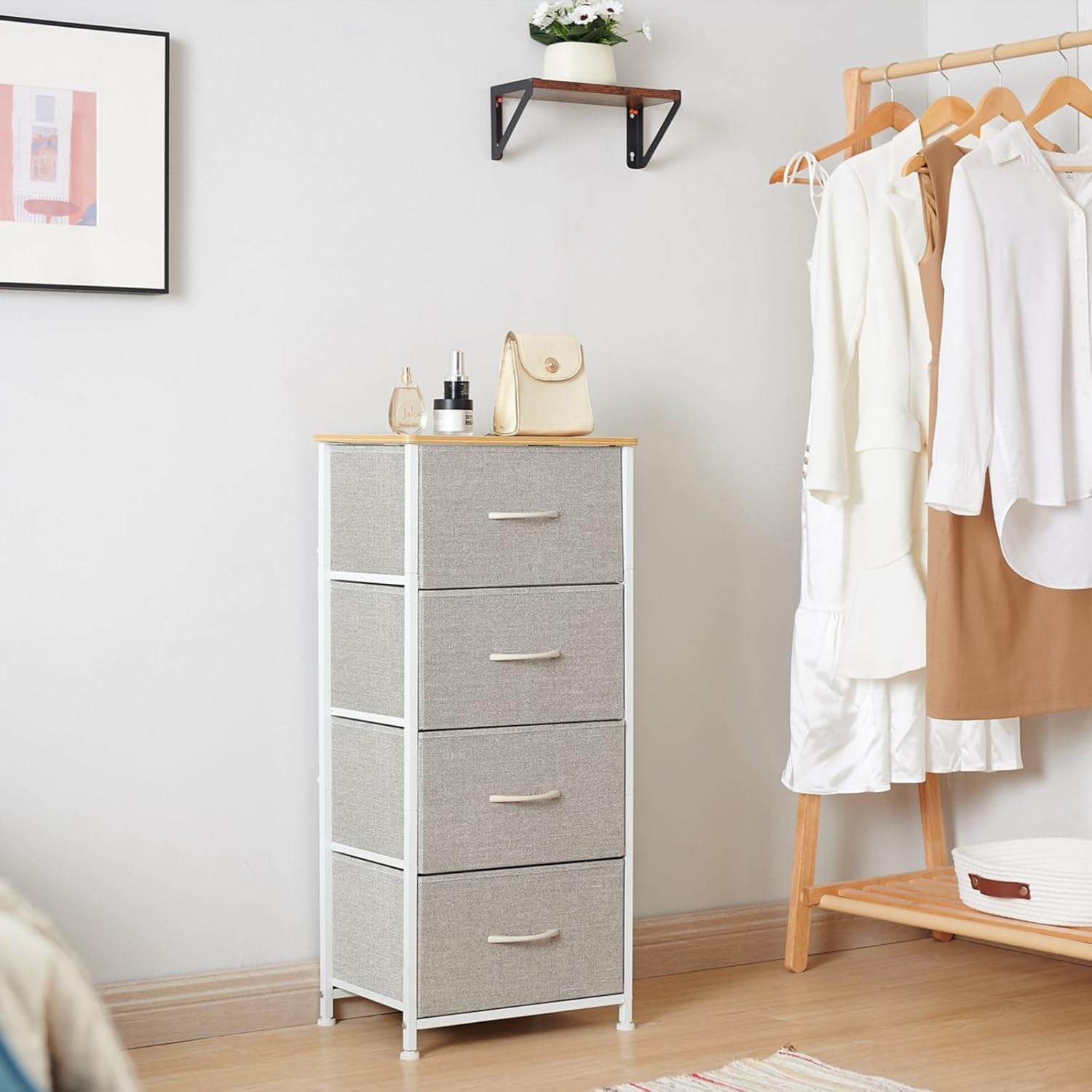 Tall Dresser for Bedroom with 4 Drawers, Storage Organizer Chest of Drawers with Removable Fabric Bins for Living Room Closet Bedside Nursery Laundry Entryway Hallway, Ash Grey