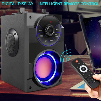 Portable 11W Bluetooth Speaker with Subwoofer, Dual Speakers, LED Lights, FM Radio, Remote Control, Enhanced Bass, and MP3 Playback 