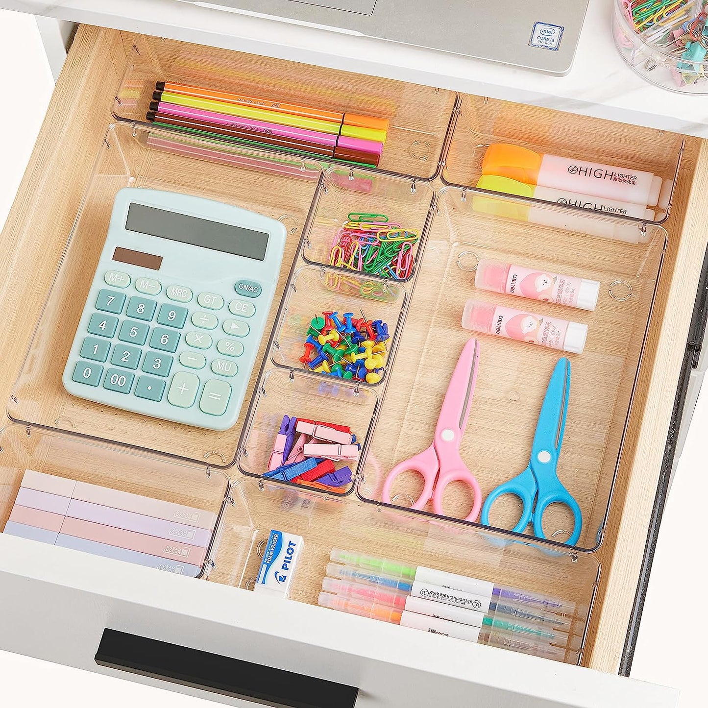 44-Piece Clear Plastic Drawer Organizer Set - Versatile Non-Slip Storage Trays