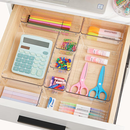 44-Piece Clear Plastic Drawer Organizer Set - Versatile Non-Slip Storage Trays