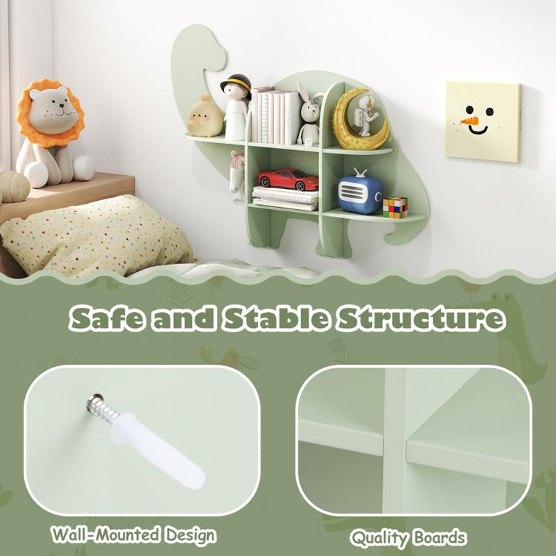 2-Tier Floating Bookshelf Featuring Dinosaur Design for Children