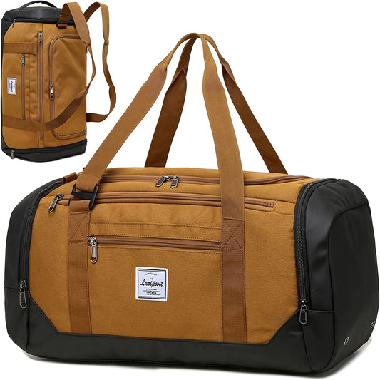 Men's 40L Travel Duffle Bag with Wet Pocket and Shoe Compartment - Versatile Weekender Backpack for Travel, Khaki