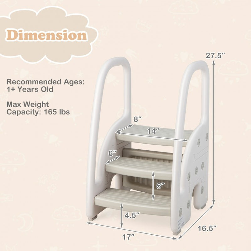 Toddler 3-Step Stool with Safety Handles and Non-Slip Pedals