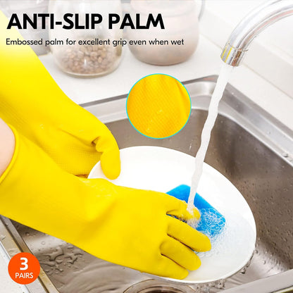 Vgo 3 Pairs of Reusable Rubber Dishwashing and Kitchen Cleaning Gloves (Medium, Yellow, Model Hh4601)