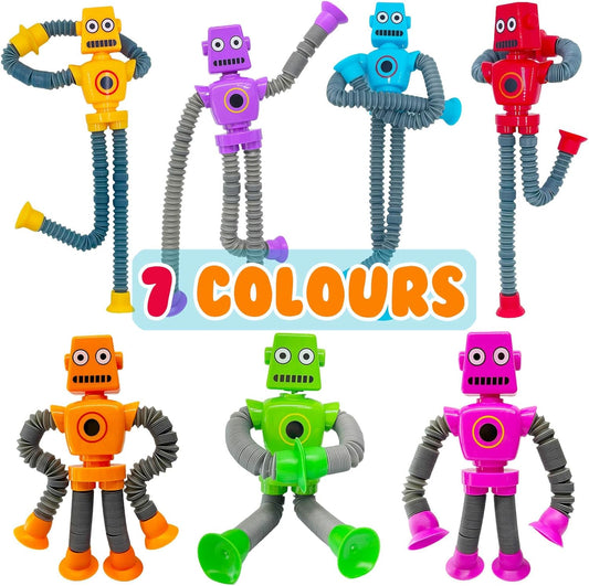 Pop Tubes Robot Fidget Toys 7 Pack of Colorful Telescopic Suction Cup Robotics-Ages 5+ Ideal Sensory Toys for Autism